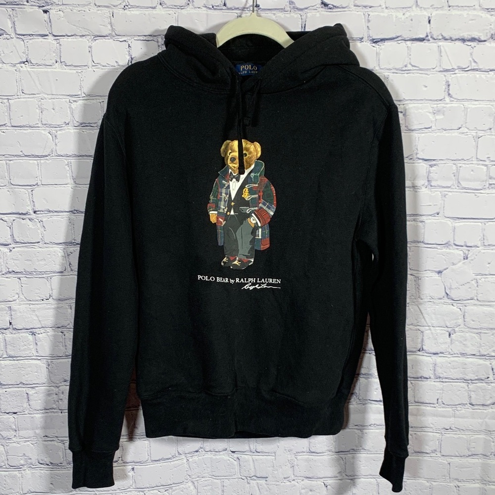 Polo Ralph Lauren Mens Polo Bear Fleece Hooded Sweatshirt Black Size M Preppy
